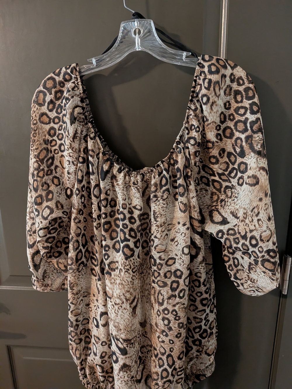 Libian Brown and Black Leopard Print Peasant Blouse